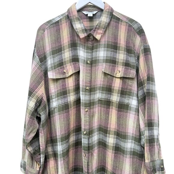 OLD NAVY Boyfriend Flannel Shirt Womens Plus Size 3X Green Plaid Button Down - Picture 1 of 8